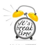  Old Fashioned alarm clock with the words: It's break time in the middle.